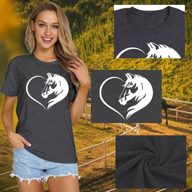 Detalle 2 de Qskall Horses T-Shirt for Horseback Riding Lovers – Soft, Relaxed Horse Illustration Tee