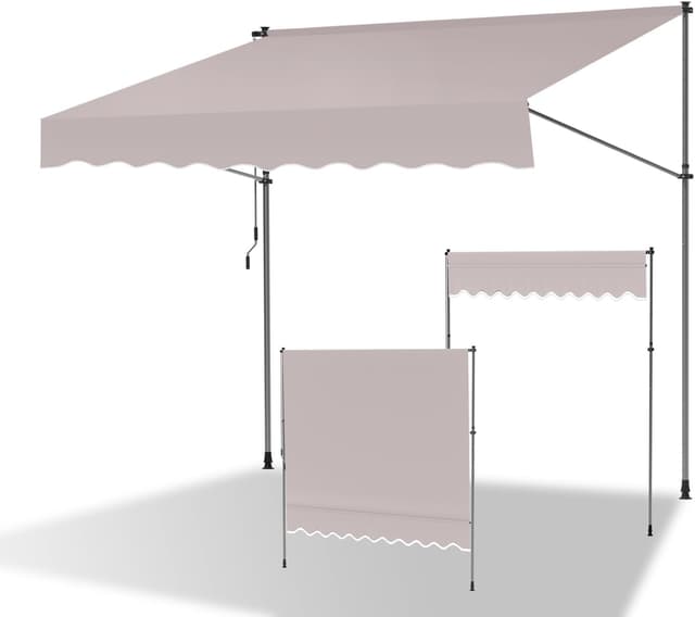 Detalle de ISOISL Klemmmarkise (400 cm breit) mit Handkurbel – Balkonmarkise ohne Bohren in Beige