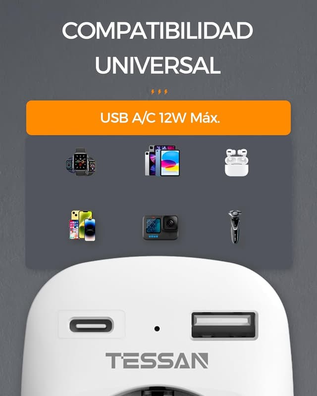 Thumbnail 5 de TESSAN Adaptador Enchufe UK 3 en 1