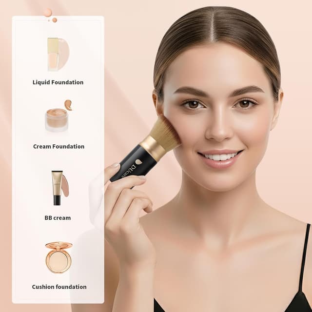 Detalle 2 de DUcare Foundationspinsel – teleskopierbarer Kabuki-Pinsel mit Deckel für Foundation & Puder (Schwarz2)