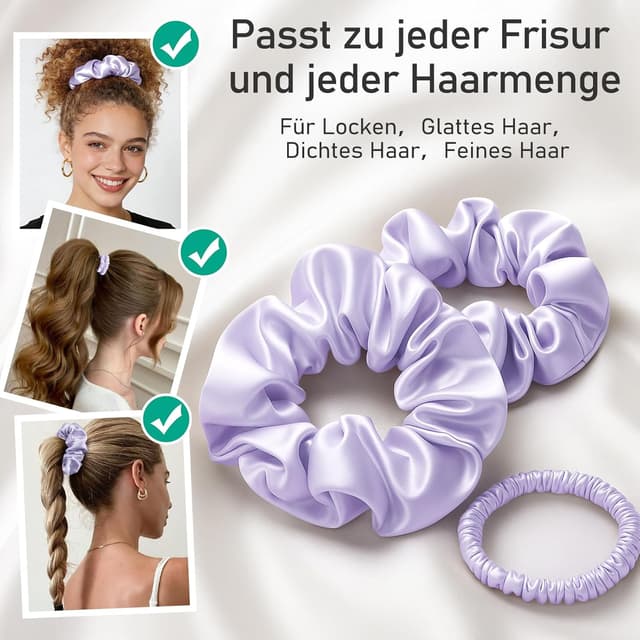 Thumbnail 6 de LitBear Seiden Scrunchies 3er Set – Haargummis aus 100% Maulbeerseide in 3 Größen