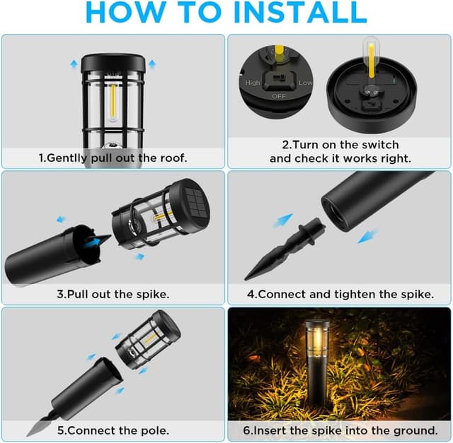 Thumbnail 6 de Ainostone Solarlampen 4er-Set mit 900 mAh Akku, warmweißen LEDs und Erdspieß (IP65, für Außen)