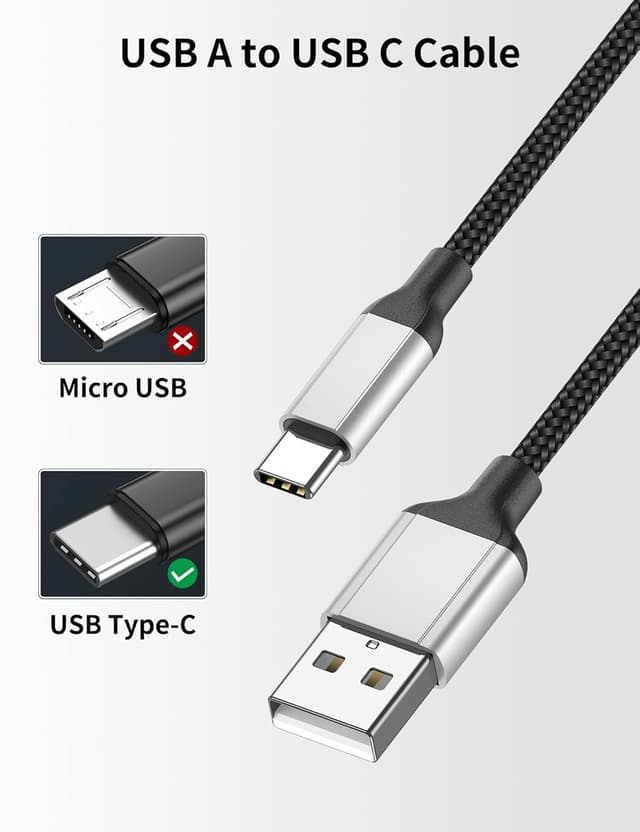 Detalle 2 de Acecene USB-A auf USB-C Ladekabel (1 m), 2er-Set mit 3A Schnellladen & Datenübertragung – Schwarz