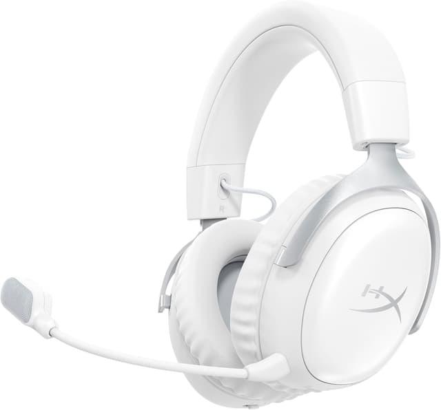 Detalle de HyperX Cloud III S – kabelloses Gaming-Headset mit Bluetooth & 2,4 GHz, bis zu 120 Std. Akku, abnehmbares 10-mm-Mikrofon (weiß)