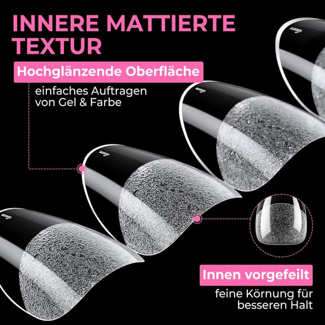 Detalle de UNA GELLA kurze Mandel Nageltips für Gelnägel – 216 Stück in 12 Größen (Soft Gel, Press-on Full Cover)