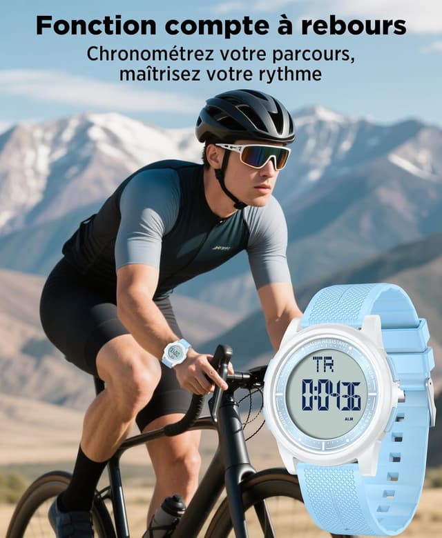 Detalle 2 de WIFORT Montre digitale étanche pour homme et femme, chronomètre, compte à rebours et alarme