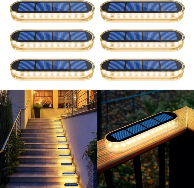 Detalle de YiLaie Solar Deck Lights (6-pack) with 30 LEDs and IP68 waterproof step lights for outdoor paths