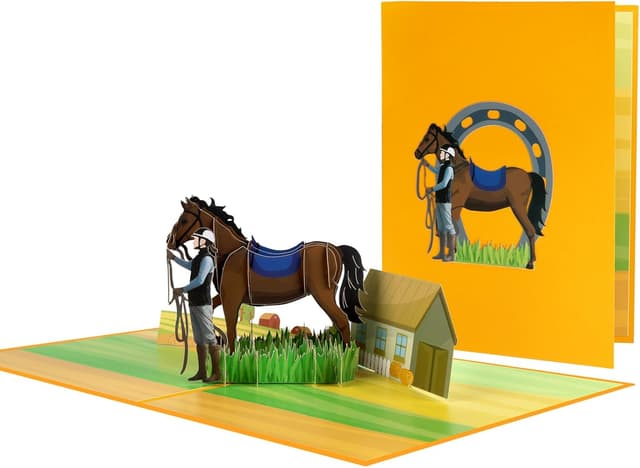 Detalle de Horse Riding pop-up greeting cards with blank note & envelope – equestrian 3D gift for Father’s Day, birthdays and thank yous