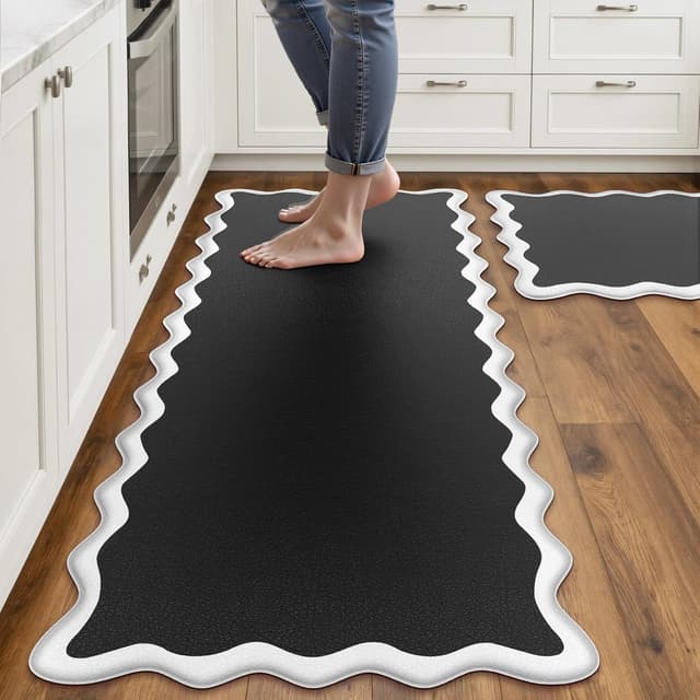 Imagen de Arenarug Scalloped Black White Kitchen Mats 2-Piece Set en OfertitasTOP