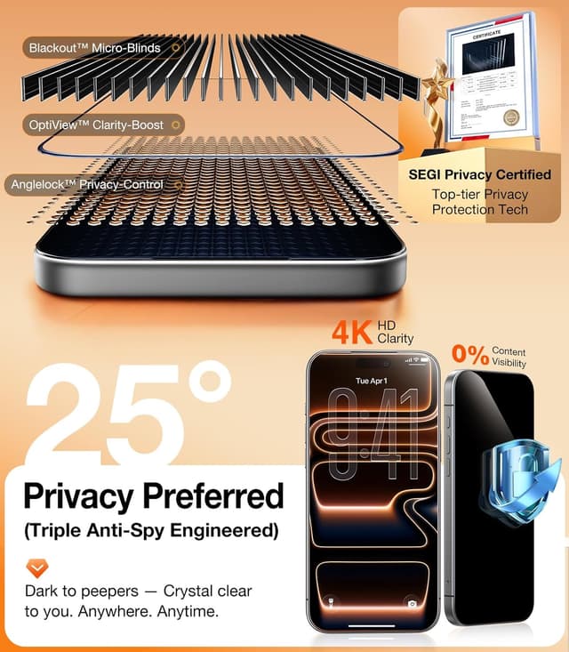 Thumbnail 3 de UltraGlass 9H+ iPhone 16 Pro Privacy Screen Protector 2-pack