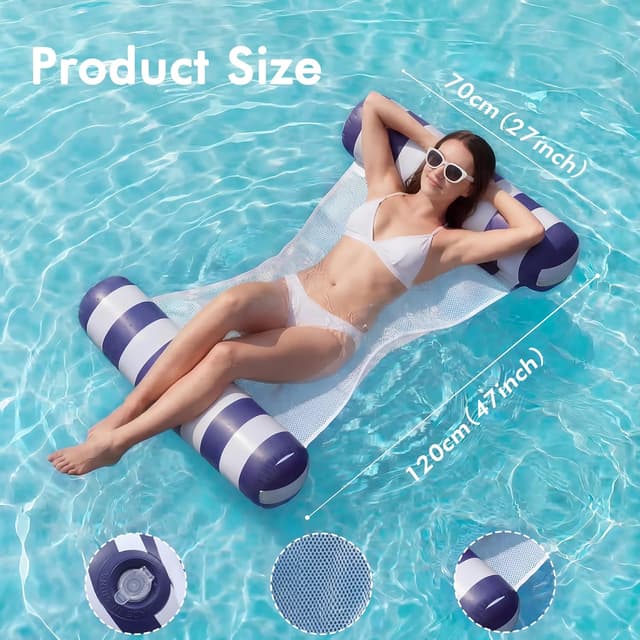 Detalle 2 de OKSUWATER 5 Pack Inflatable Pool Floats with Headrest & Footrest (4-in-1 Water Hammock), Multicolor