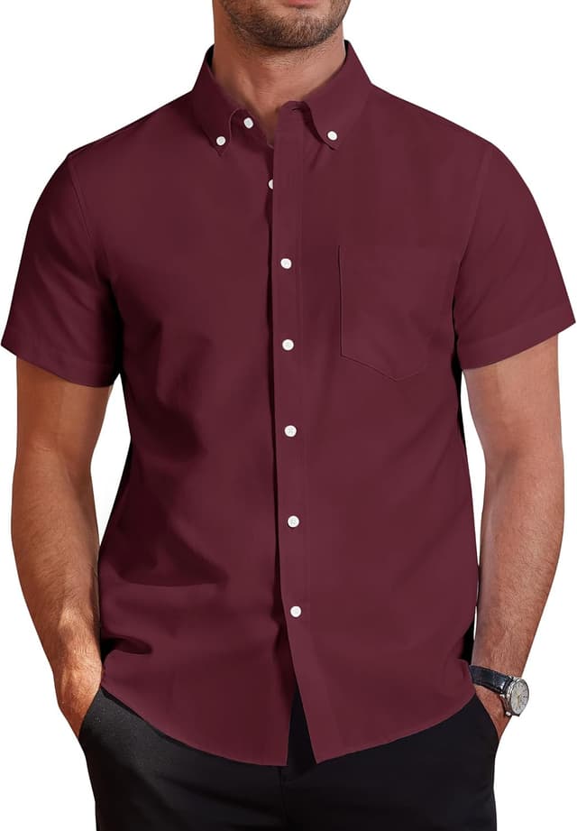 Detalle 2 de J.VER Men’s Short Sleeve Smart Casual Oxford Shirt (Regular Fit, Plain Button-Down, Cotton)