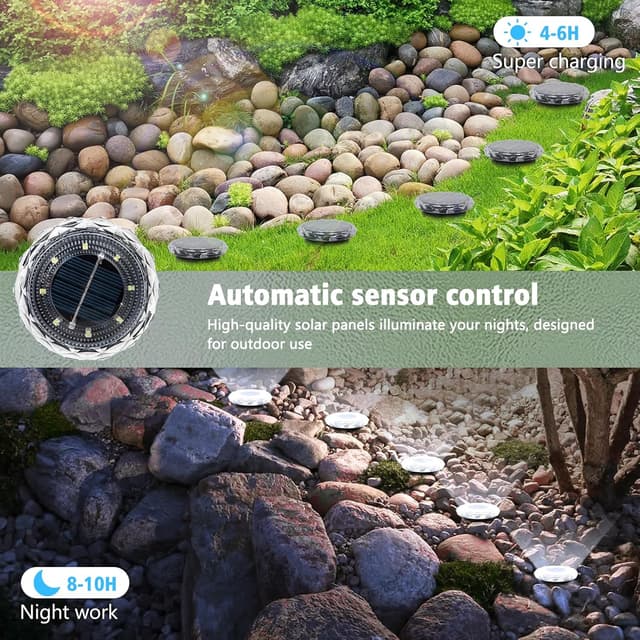 Detalle 2 de echosari Solar Ground Lights 12 Pack – Auto ON/OFF IP65 cool white driveway and pathway garden lights