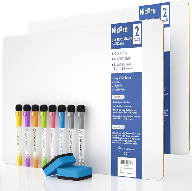 Detalle de Nicpro 2 Pack A3 Mini Whiteboard 30x42cm