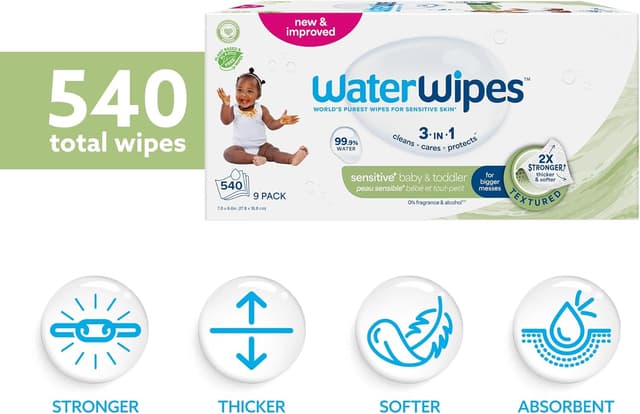 Detalle de WaterWipes Sensitive+ wipes 540 count
