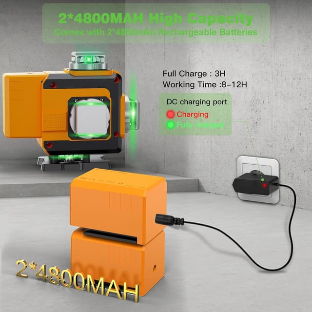 Thumbnail 2 de Ockwred Livella Laser Autolivellante 16 linee con 4×360° (verde) e batterie 4800 mAh