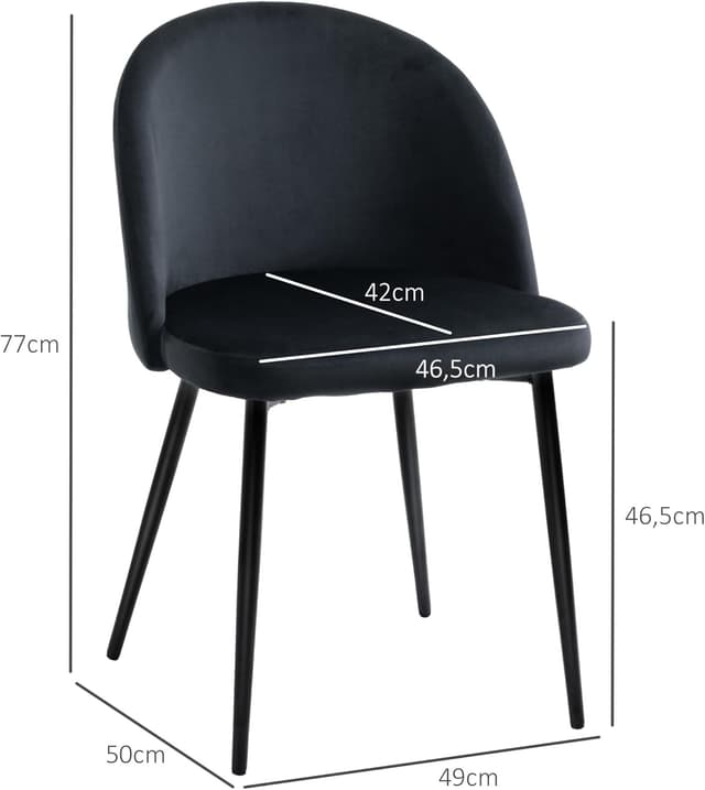 Thumbnail 6 de HOMCOM Lot de 2 chaises de salle à manger en velours noir style scandinave