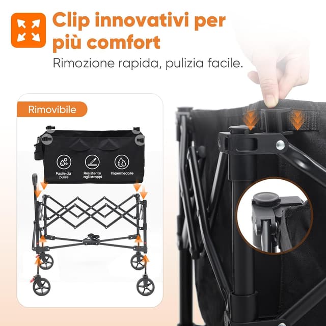 Thumbnail 5 de SUNULA Carrello pieghevole 120 kg, 150 L con ruote frenate e maniglia a scatto (nero)