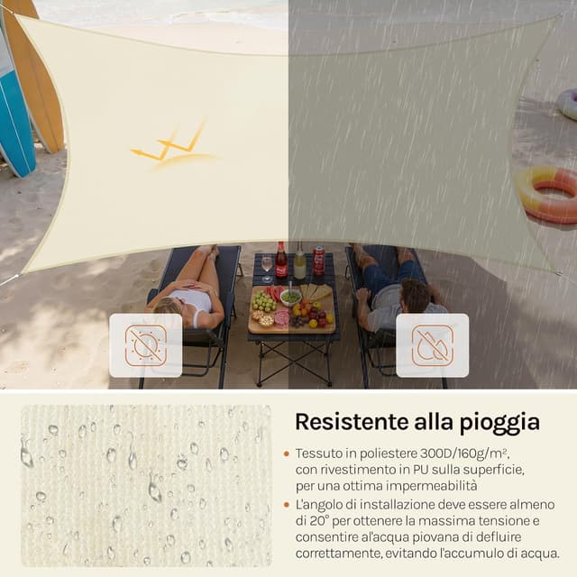 Detalle de WOLTU Vela ombreggiante 5x7m in PES 160 g/m² crema, impermeabile e anti-UV con rivestimento in PU
