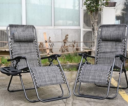 Detalle de T-LOVENDO Pack de 2 tumbonas o sillas de exterior plegables Gravedad Zero (2 unidades) Gris