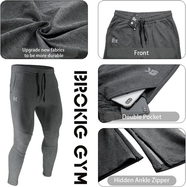 Thumbnail 4 de BROKIG Mens Gym Joggers Sweatpants Slim Fit with Double Pockets