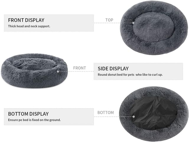 Detalle 2 de YOJOGEE Donut Calming Dog Bed – Plush anti-anxiety pet bed with non-slip base (machine washable)