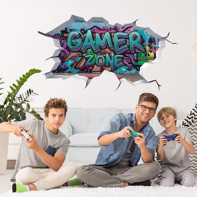 Detalle de TOARTi Gamer Zone 3D Wall Stickers (Blue) – removable gaming vinyl wall art for teen bedrooms