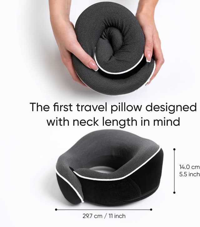 Detalle 1 de Proglobe Travel Pillow Memory Foam Neck Pillow Set with Sleep Mask and Mesh Bag (Black)