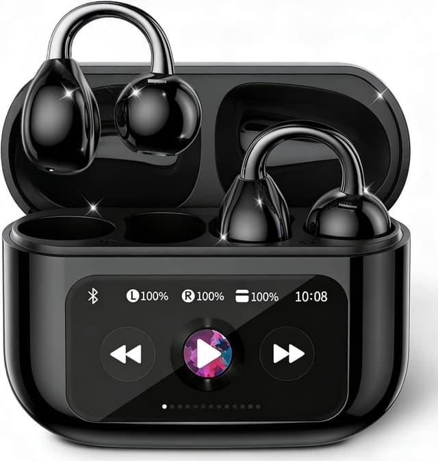 Detalle de Clip On Earbuds Touch Screen Wireless Open-Ear Bluetooth 6.0 (Black) with Mic and IPX7 Waterproof