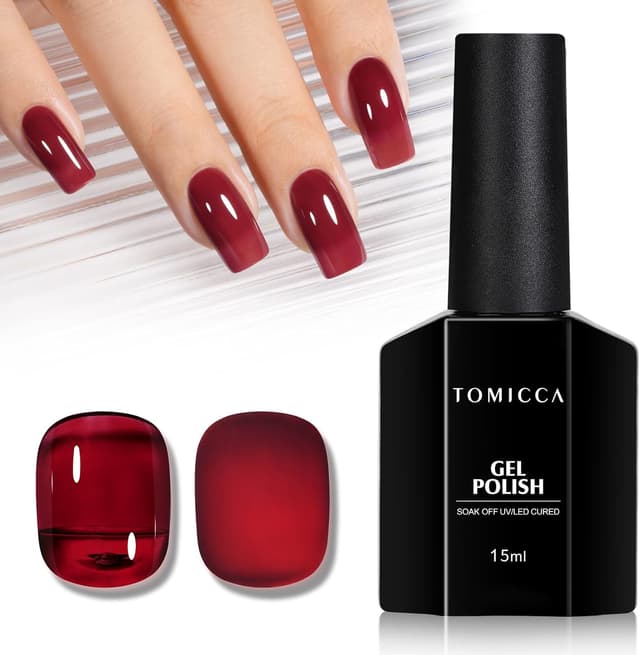 Detalle de TOMICCA Gelée Vernis Semi Permanent (15 ml) transparent rouge – vernis gel UV/LED pour manucure à la maison