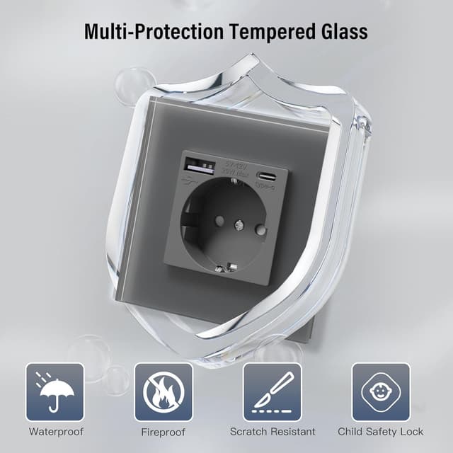 Detalle de BSEED Glas-Steckdose mit 20W USB-C Schnellladen, Unterputz 3-in-1 (2er-Set)