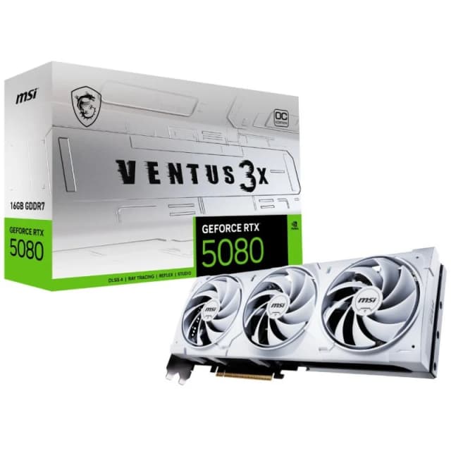 Imagen de MSI GeForce RTX 5080 VENTUS 3X OC 16GB GDDR7 blanca en OfertitasTOP