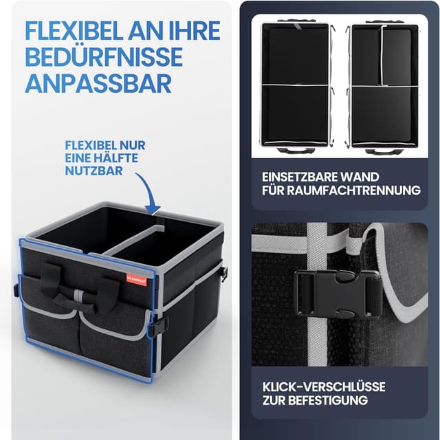 Detalle de HELDENWERK Premium Kofferraum-Organizer mit Deckel, faltbar und rutschfest