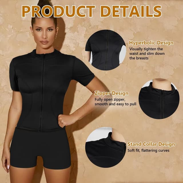 Detalle de flintronic Giacca sportiva donna con zip, top corto per fitness, yoga e running