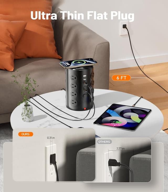 Detalle de TenTrend Power Strip Tower Surge Protector with 16 Outlets and 5 USB Ports (2 USB-C)