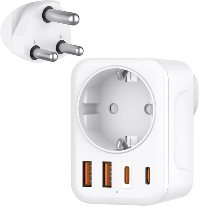Detalle de Denlane 5‑in‑1 Reiseadapter Südafrika mit USB‑C & USB‑A 🪫