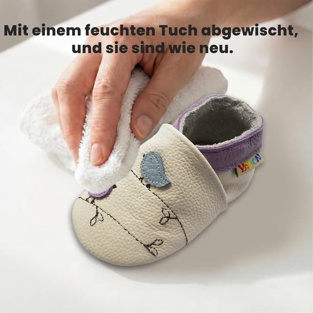 Detalle 2 de YALION Krabbelschuh & Lauflernschuh aus weichem Leder – weiß (EU 22/23, L) mit Mokassins