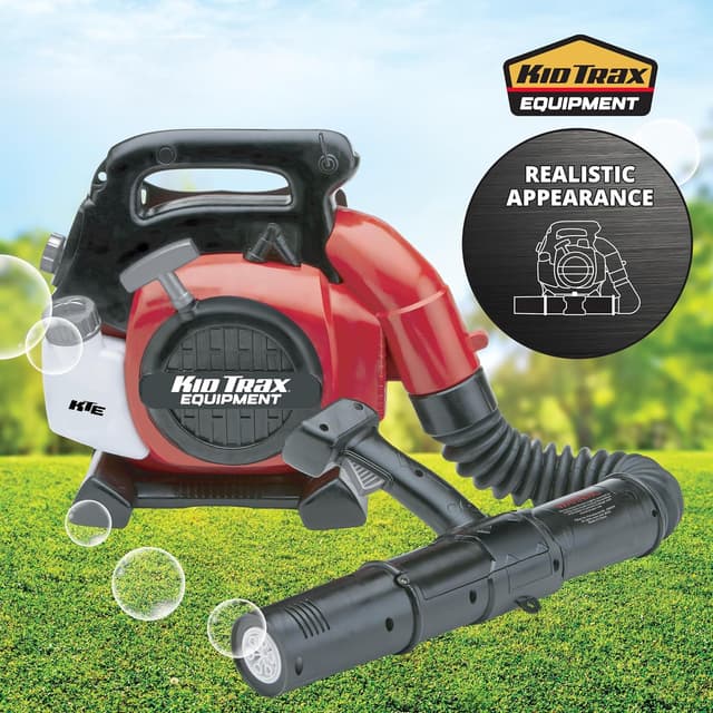 Detalle 2 de Kid Trax Bubble Leaf Blower Backpack (Bubble Machine) — Realistic pretend leaf blower with bubble play, Red, Ages 3+
