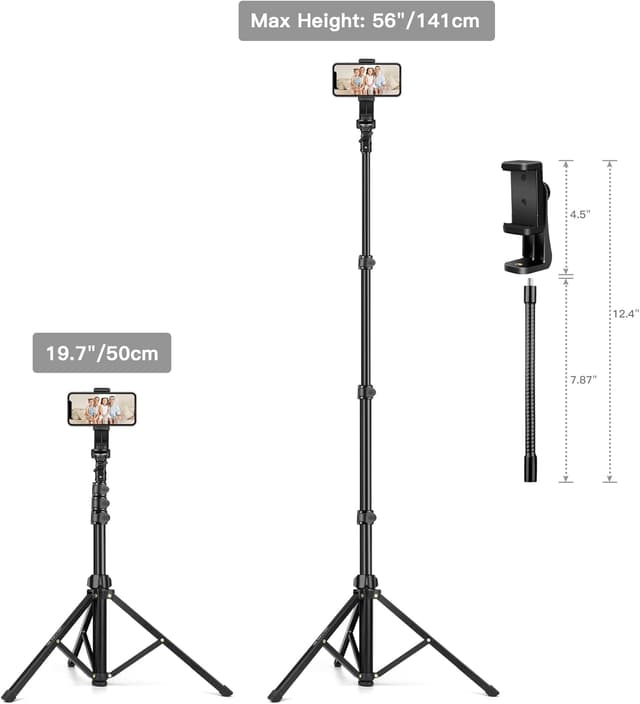 Detalle 2 de JOILCAN 68" Phone Tripod with Overhead Gooseneck & Remote Control for Smartphones