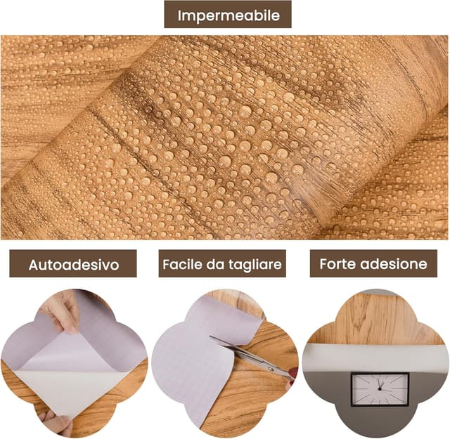 Detalle de Hode Carta Pellicola Adesiva Effetto Legno 40x600 cm per mobili, top e pareti