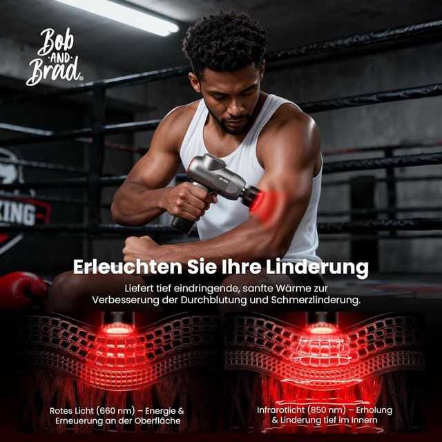 Detalle 2 de BOB AND BRAD C2 Ultra Massagepistole mit Wärmefunktion & Rotlichttherapie – tragbares Percussion-Massagegerät