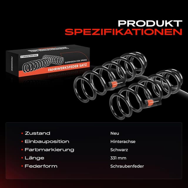 Detalle 2 de Frankberg 2x Fahrwerksfeder Hinterachse für Fiesta VI (CB1/CCN) 1.6L, 2013–2017 – kompatibel mit 550200011R