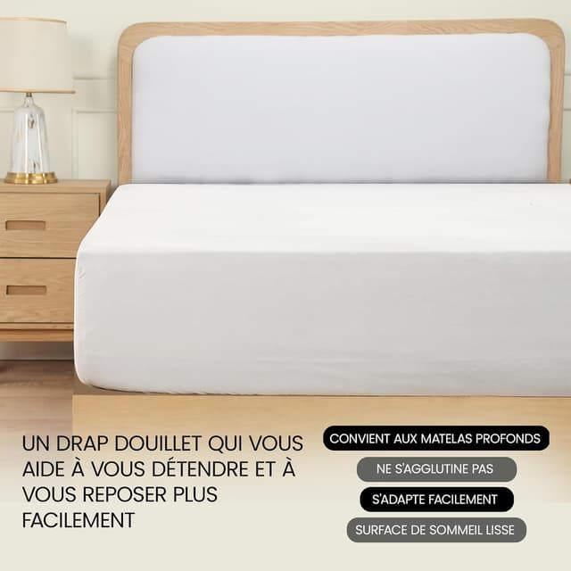 Detalle 2 de Utopia Bedding Drap-housse blanc 100 x 200 cm en microfibre brossée avec poches 35 cm