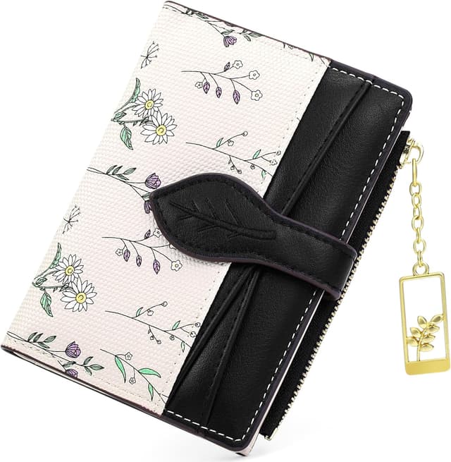 Detalle de Farcauo Mini portefeuille porte-monnaie femme noir à motif floral