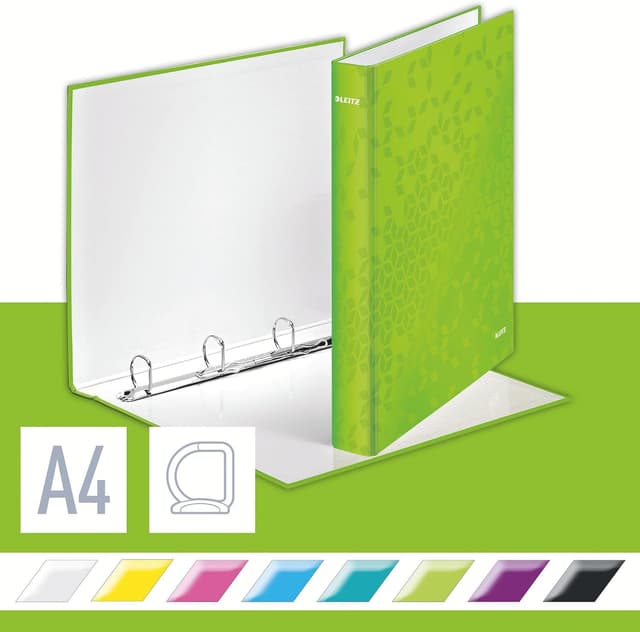 Detalle de Leitz WOW 4-Ringbuch 42420054 (A4, 25 mm Rücken) in Grün für bis zu 230 Blatt