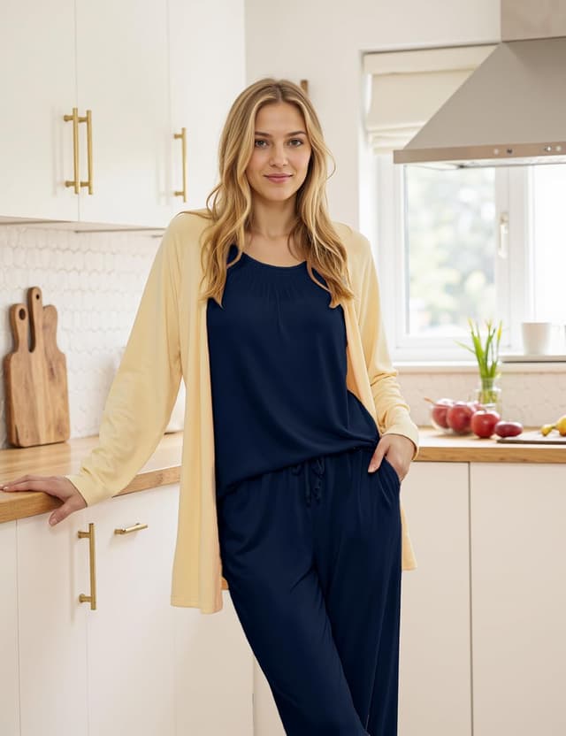 Detalle 2 de Uniexcosm ensemble de pyjama femme hiver en coton à manches longues (col ras du cou)