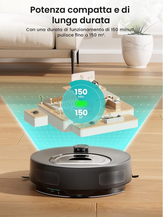 Detalle 1 de Lefant M330 Plus robot aspirapolvere lavapavimenti con mappatura, 5000Pa e WiFi