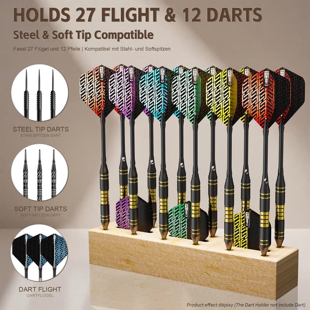 Detalle de CyeeLife Dart Stand Wall Mount wooden dart holder for 12 darts (natural wood)