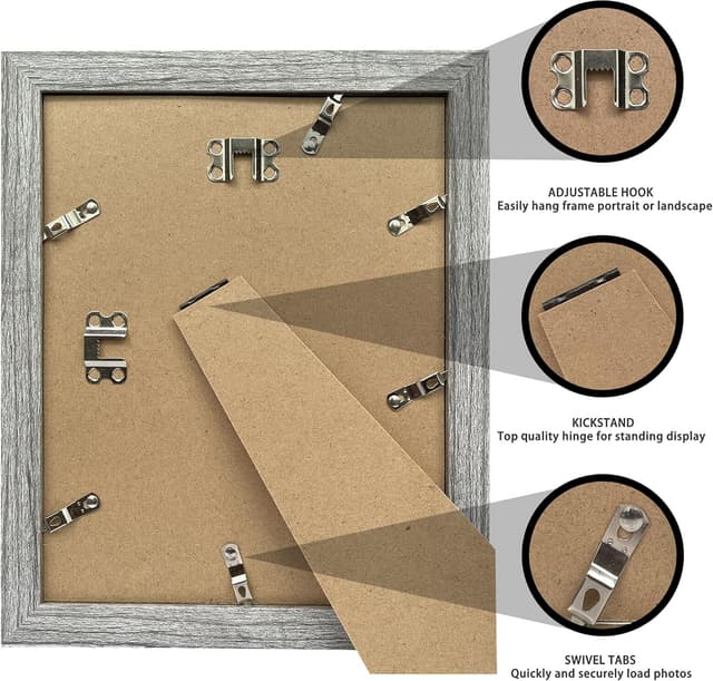 Thumbnail 6 de Hongkee 8x10 Picture Frame Set of 2 (Grey Rustic Style) — 5x7 with Mat / 8x10 Without Mat, for Wall or Tabletop