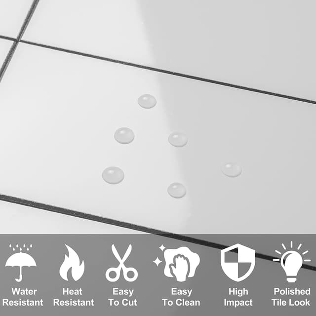 Detalle 2 de AULIGET 100-Piece Polished White Thick PVC Peel-and-Stick Subway Backsplash Tiles (3" x 6")